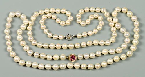 2 PEARL NECKLACES W/ 14K GOLD CLASPS1st