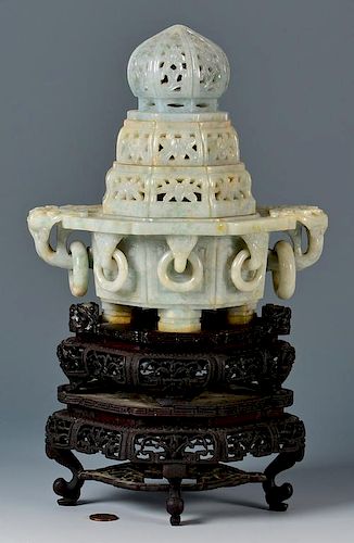 CHINESE CARVED JADE CENSER LAMPChinese 389709