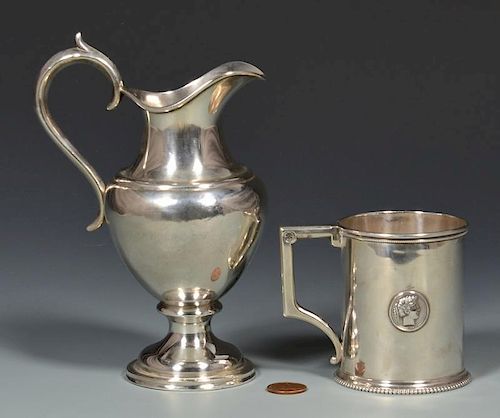 MEDALLION CUP AND JACCARD CREAMER,