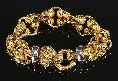 18K GOLD ITALIAN BRACELET W/ LIONS HEAD18k