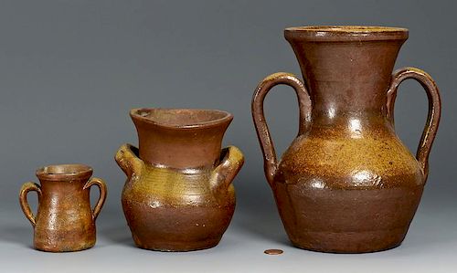 3 MIDDLE TN POTTERY HANDLED JARSGrouping