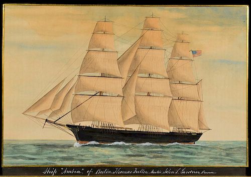 SHIP WATERCOLOR, ARBIA, DATED 1860American