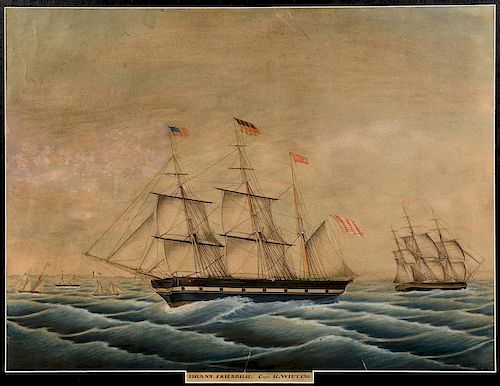 SHIP WATERCOLOR LOHANN FRIEDRICH American 38980c