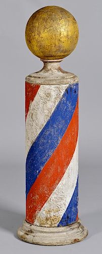 19TH CENTURY PAINTED BARBER POLEPolychrome
