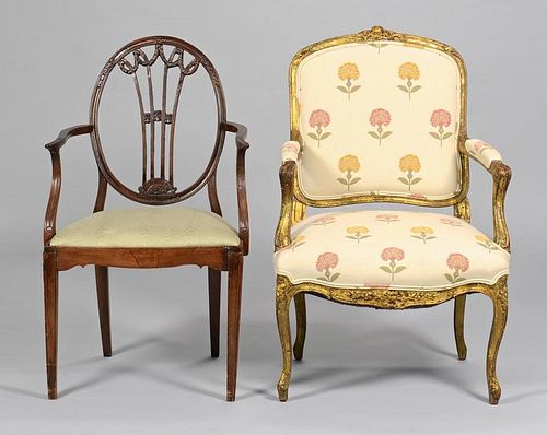 HEPPLEWHITE ARMCHAIR & GILTWOOD