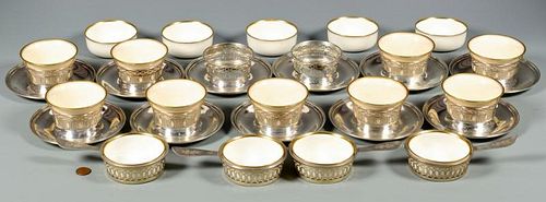 15 STERLING CUP HOLDERS W PORCELAIN 38986c
