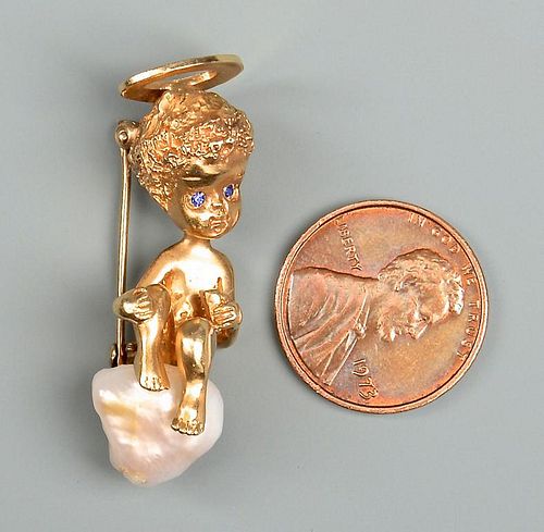 RUSER 14K YELLOW GOLD CHERUB PIN WITH