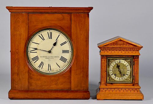 PAIR OF CLOCKS W H OAK CASED 389908