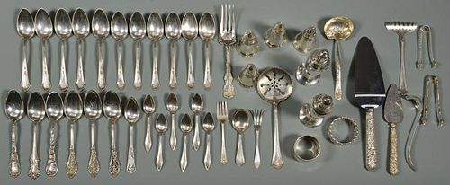 MISC. FLATWARE, NAPKIN RINGS AND SALT