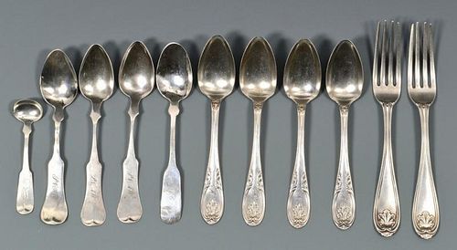 ASSORTED COIN SILVER FLATWARE,