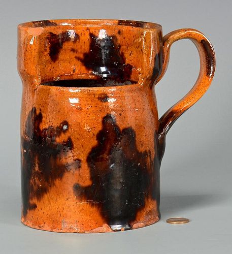 REDWARE SHAVING MUG W/ MANGANESE