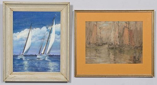 2 SAILBOAT THEMED PASTEL PAINTINGS1st