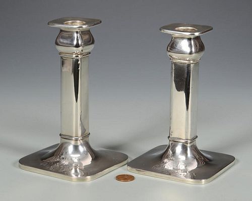 PR. ARTS & CRAFTS STERLING CANDLESTICKSPair