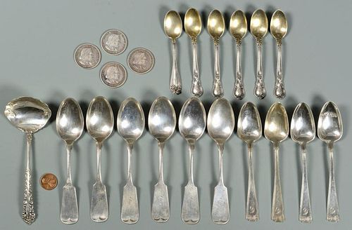 GROUP OF SILVER: 17 FLATWARE, 4