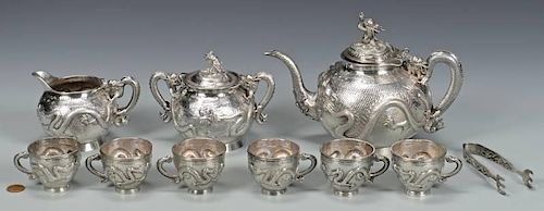 CHINESE EXPORT SILVER TEA SET,