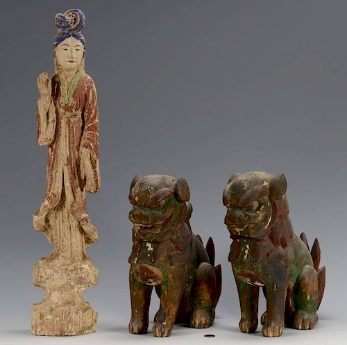 CARVED QUAN YIN AND FOO DOGS1st 389a93