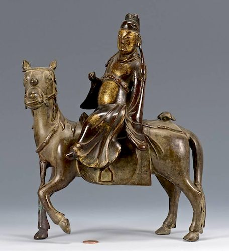 CHINESE BRONZE HORSE W/ RIDER,