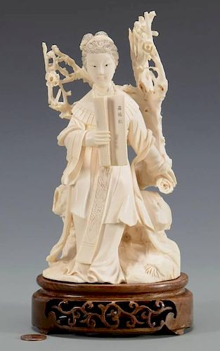 CHINESE CARVED FIGURE, LADY W/