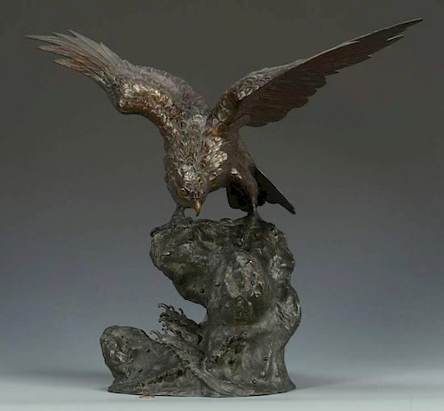 JAPANESE MEIJI BRONZE HAWK W HALLMARKJapanese 389a97