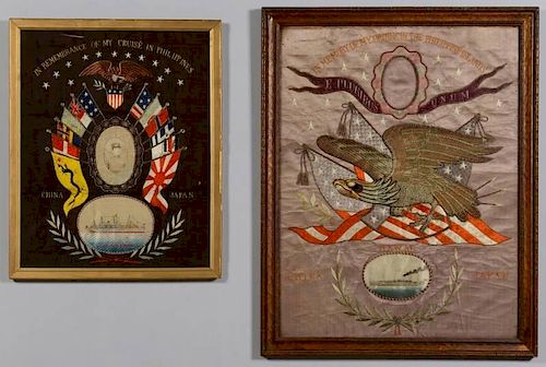 2 GREAT WHITE FLEET EMBROIDERED PICTURES,