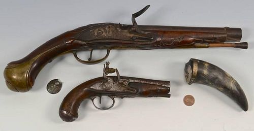 2 CONTINENTAL FLINTLOCK PISTOLS, POWDER