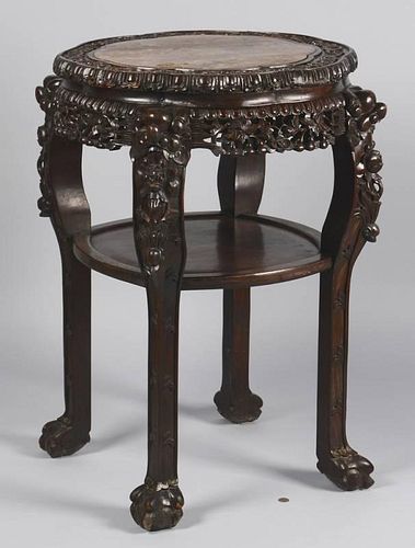 CHINESE CARVED TABLE STAND W MARBLE 389be9