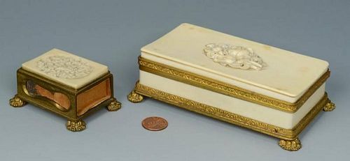 2 GILT MOUNTED IVORY BOXESTwo antique