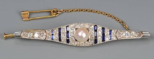 ART DECO PLAT 18K DIA SAPPHIRE 389c01