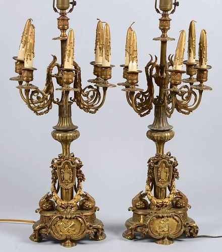 PR BRONZE FRENCH CANDLEABRA LAMPSPair 389c2c