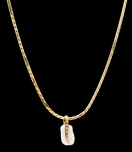 14K NECKLACE WITH PEARL DIAMOND 38752e