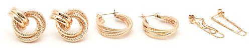 3 PAIRS 14K YELLOW GOLD EARRINGS1st 38753d