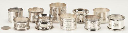 10 ANTIQUE SILVER NAPKIN RINGSNine 387572