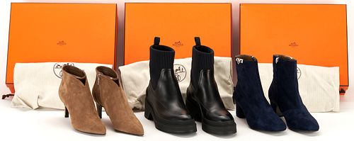 3 PAIRS OF HERMES ANKLE BOOTS  3875b1