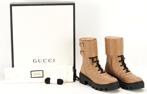 GUCCI FRANCES TAN COMBAT BOOTS,