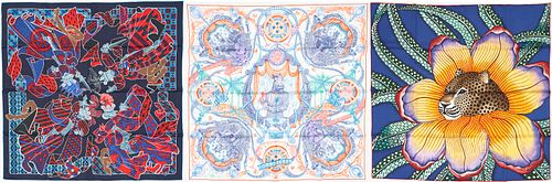 3 HERMES SILK TWILL SCARVES 90  3875ef