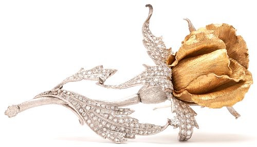 18K GOLD & DIAMOND ROSE BROOCHLadies