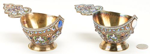 2 RUSSIAN CLOISONNE ENAMELED SILVER