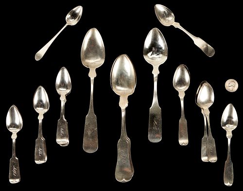 23 PCS. ASSORTED COIN SILVER FLATWARE,
