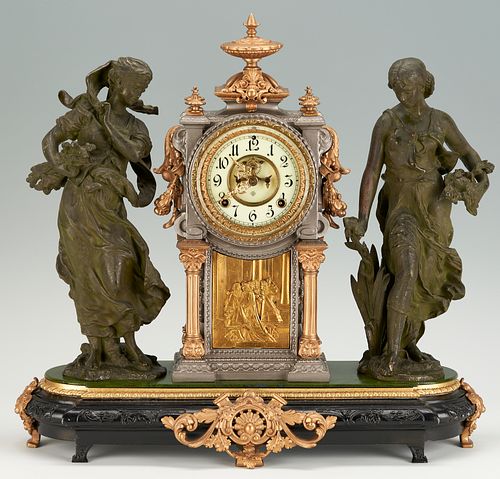 ANSONIA DOUBLE FIGURE CLOCK, SUMMER