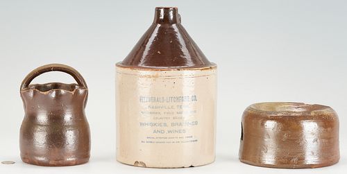 3 MIDDLE TN POTTERY ITEMS, INCL. WHISKEY