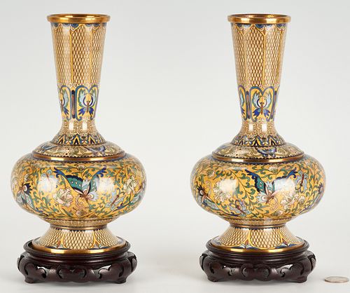 PAIR CHINESE YELLOW CLOISONNE VASESPair 3878e4