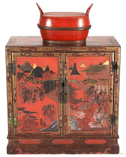 2 CHINESE RED LACQUER ITEMS, SHANXI