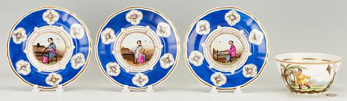 4 ENGLISH PORCELAIN ITEMS W/ CHINOISERIE