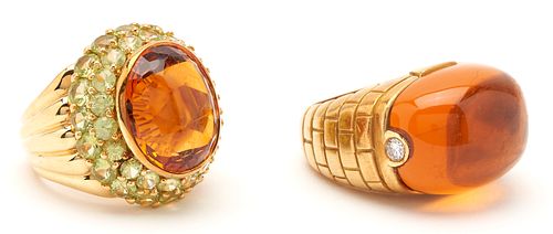 2 18K GOLD GEMSTONE FASHION RINGS  387978