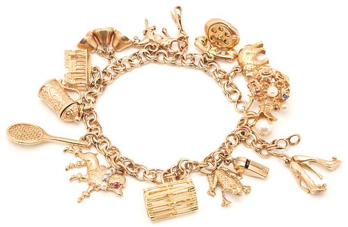 14K CHARM BRACELET W 14 CHARMSLadies 387989