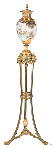 SEVRES STYLE URN ON BRONZE STANDSevres