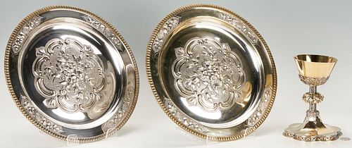 ENGLISH STERLING CHALICE & 2 SILVER-PLATED