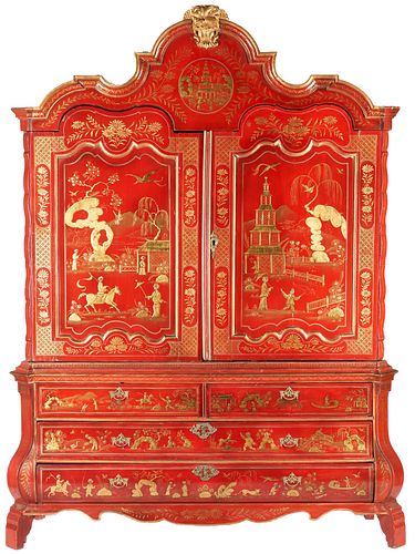 RED CHINOISERIE DUTCH BOMBE LINEN 387bd7