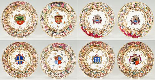 8 PCS CAPODIMONTE ARMORIAL PORCELAIN  387bf8