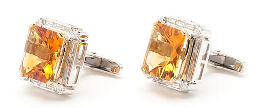 18K CITRINE & DIAMOND CUFFLINKSPair